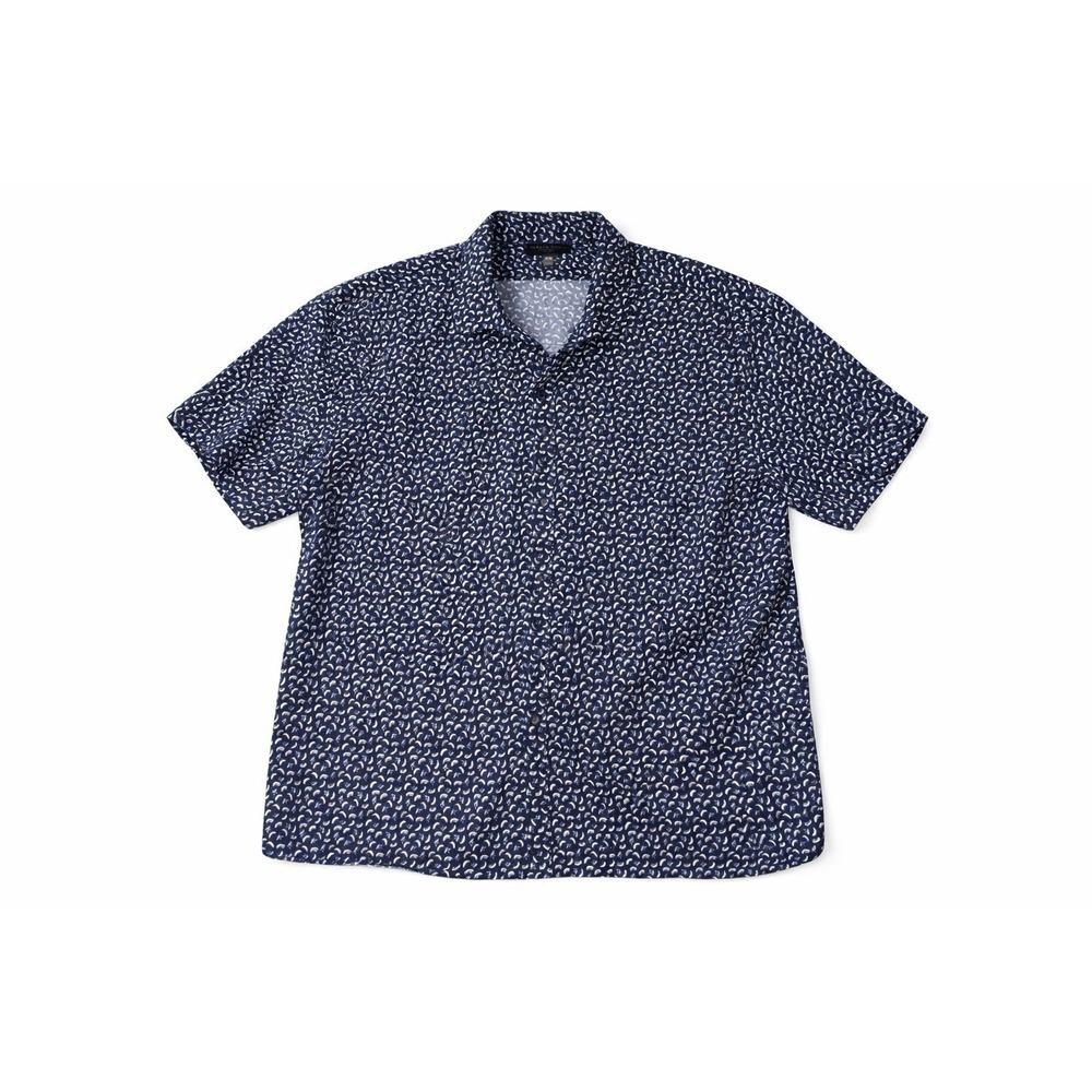 Mens Navy Short Sleeve Hawaiian Button Down Shirt Crescent Print Casual Size XXL - Picture 2 of 3